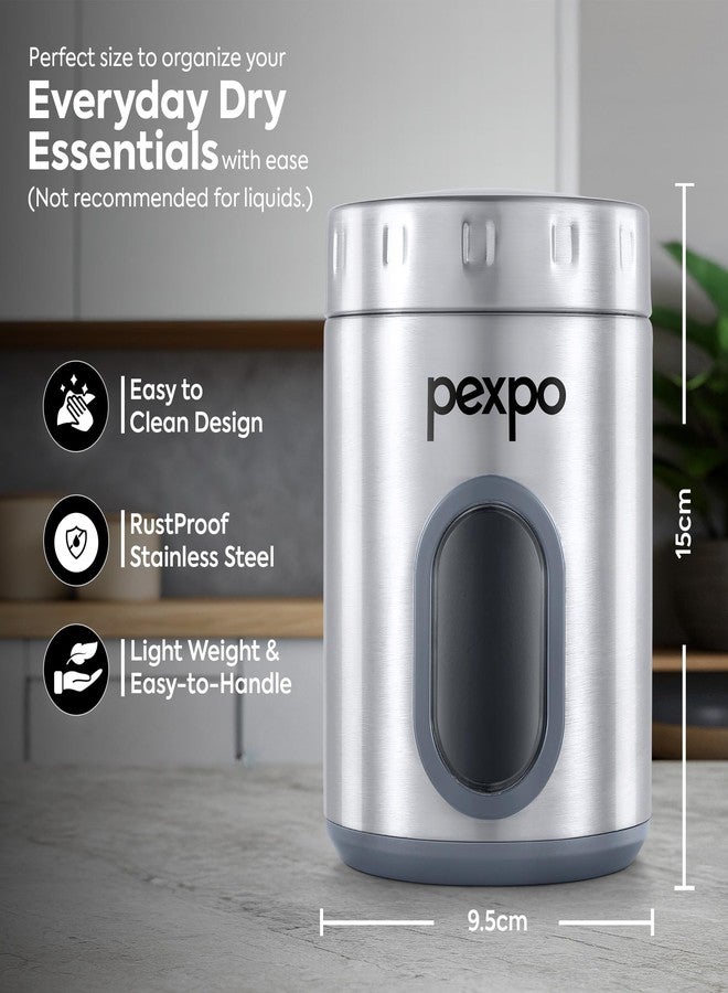 PEXPO Freshmate Stainless Steel Container 1000ml | Transparent Kitchen Storage Container | Airtight | Multipurpose | Jar for Dry Fruits, Dal, Snacks, Cookies, Tea, Coffee, Sugar - Matte Finish - Image 3